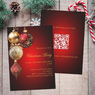 Red gold baubles QR Code Weihnachtszeit Party Einladung