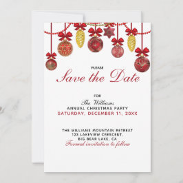 RED GOLD BAUBLES Weihnachts-Party Save the Date Einladung