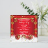 Red Gold Baubles Weihnachtsfeier Foto Einladung (Stehend Vorderseite)