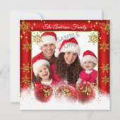 Red Gold Baubles Weihnachtsfeier Foto Einladung (Rückseite)