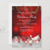 Red Gold Baubles Weihnachtsmannmütze Weihnachts-Pa Einladung (Vorderseite)