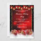 Red Gold Bells Baubles Weihnachtsfeier Einladung (Vorderseite)
