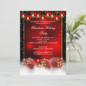 Red Gold Bells Baubles Weihnachtsfeier Einladung (Stehend Vorderseite)