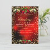 Red Gold Bells Heilige Weihnachtsfeier Einladung (Stehend Vorderseite)