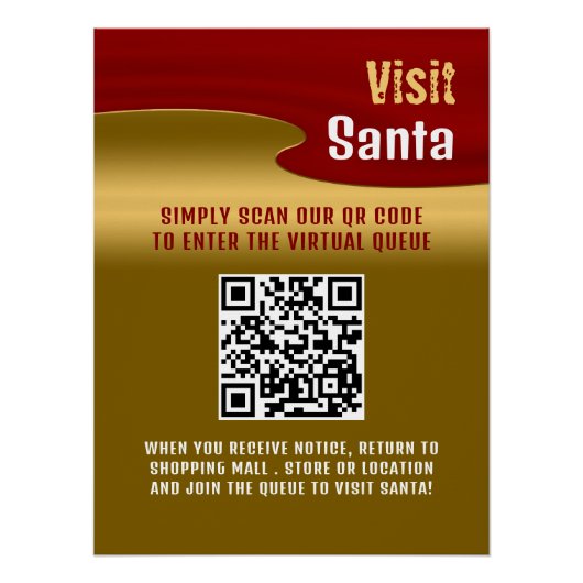 Red & Gold, Besuch Santa, QR Code Queue Poster (Vorderseite)