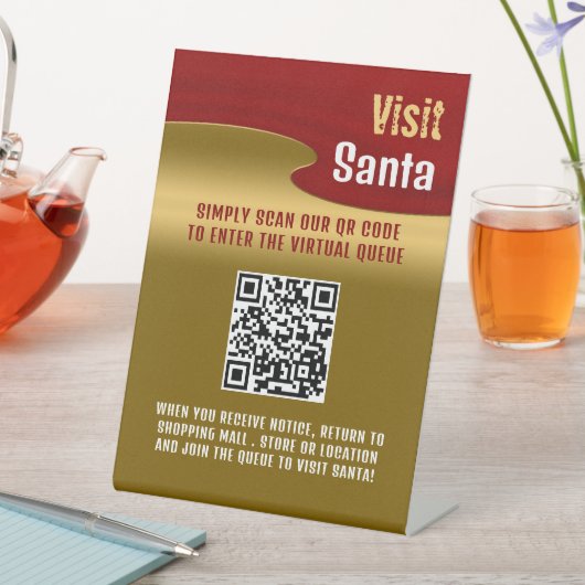 Red & Gold, Besuch Santa, QR Code Queue Sockelschild (In Situ)