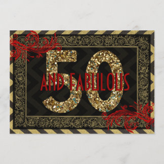 Red Gold & Black Art Deco 50. Geburtstag Einladung