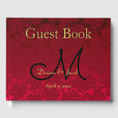 Red Gold Black Christmas Winter Wedding Monogram Gästebuch (Vorderseite)