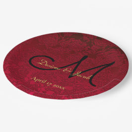 Red Gold Black Christmas Winter Wedding Monogram Pappteller