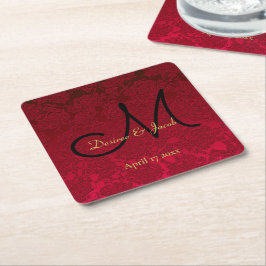 Red Gold Black Christmas Winter Wedding Monogram Rechteckiger Pappuntersetzer