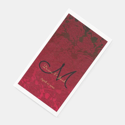 Red Gold Black Christmas Winter Wedding Monogram Serviette (Ecke)