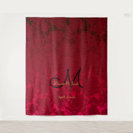 Red Gold Black Christmas Winter Wedding Monogram Wandteppich