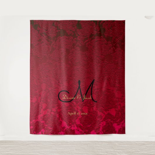 Red Gold Black Christmas Winter Wedding Monogram Wandteppich (Vorderseite)