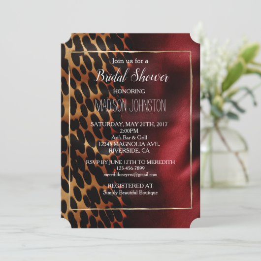 Red Gold Black Cowhide Einladung (Stehend Vorderseite)