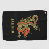 Red Gold Black Fantasy Chinese Dragon Golfhandtuch (Horizontal)