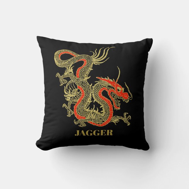 Red Gold Black Fantasy Chinese Dragon Kissen (Vorderseite)