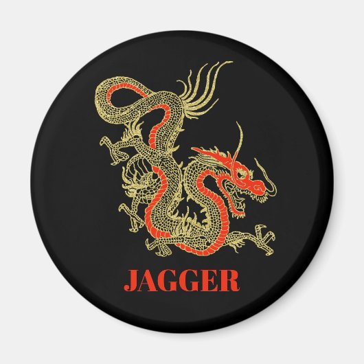 Red Gold Black Fantasy Chinese Dragon Magnet (Vorne)