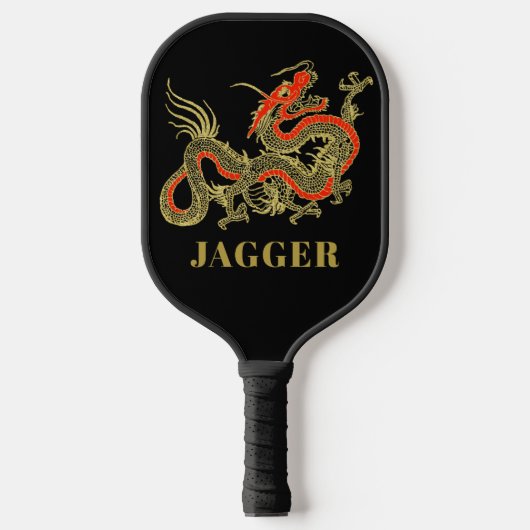 Red Gold Black Fantasy Chinese Dragon Monogram But Pickleball Schläger (Vorderseite)