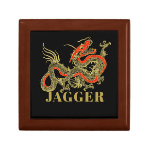 Red Gold Black Fantasy Chinese Dragon Monogram Erinnerungskiste