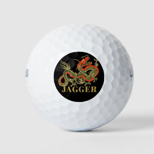 Red Gold Black Fantasy Chinese Dragon Monogram Golfball (Vorderseite)