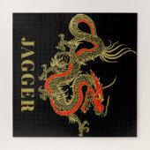 Red Gold Black Fantasy Chinese Dragon Monogram Puzzle (Horizontal)