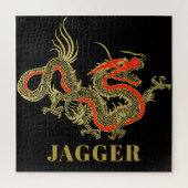 Red Gold Black Fantasy Chinese Dragon Monogram Puzzle (Vertikal)