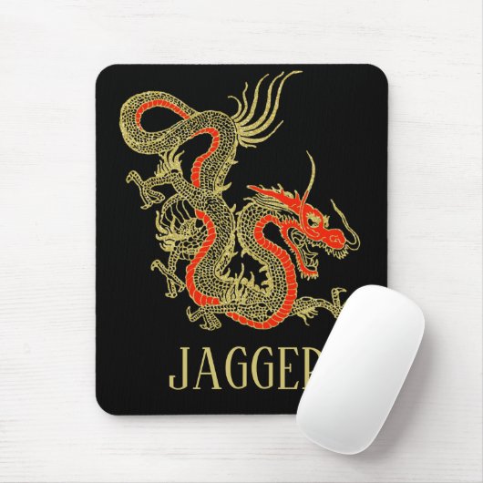 Red Gold Black Fantasy Chinese Dragon Mousepad (Mit Mouse)