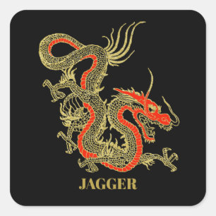 Red Gold Black Fantasy Chinese Dragon Quadratischer Aufkleber