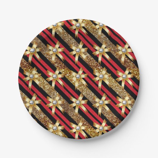 Red Gold & Black Imitats Glitzer Paper Teller (Vorderseite)