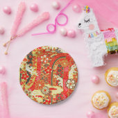 Red Gold Black Japanisch Kimono Blume Pappteller (Party)