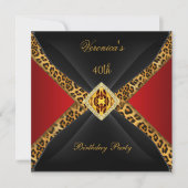 Red Gold Black Leopard Jewel 40. Geburtstag Einladung (Vorderseite)