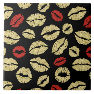 Red Gold Black Lips Kiss Fliese