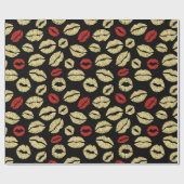 Red Gold Black Lips Kisses Brautparty Geschenkpapier (Flach)