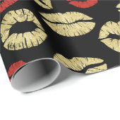Red Gold Black Lips Kisses Brautparty Geschenkpapier (Rolleneckpunkt)