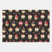 Red Gold Black Musiknotens Cupcakes Brautparty Geschenkpapier Set (Vorderseite 2)
