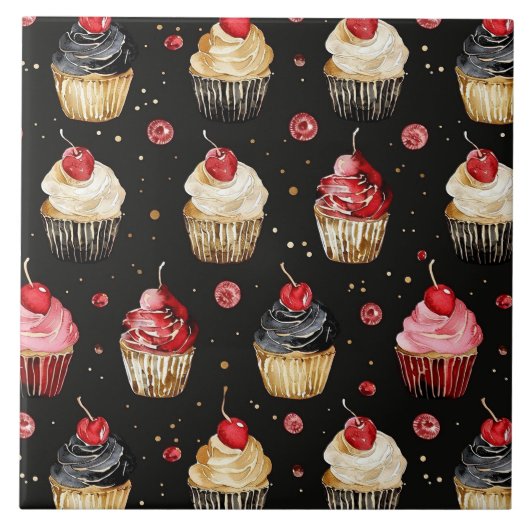 Red Gold Black Pink Cupcakes Cherry Fliese (Vorderseite)