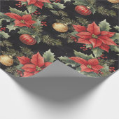 Red, Gold, Black Poinsettia Christmas | Geschenkpapier (Ecke)