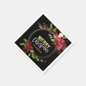 RED Gold Black Poinsettia MERRY CHRISTMAS Serviette (Ecke)
