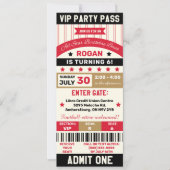 Red, Gold & Black Sports VIP Ticket Birthday Party Einladung (Vorderseite)