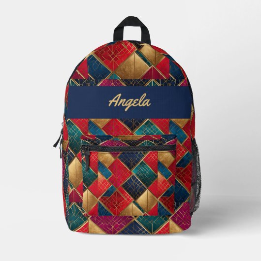 Red Gold Blue Diamonds Bedruckter Rucksack (Vorderseite)
