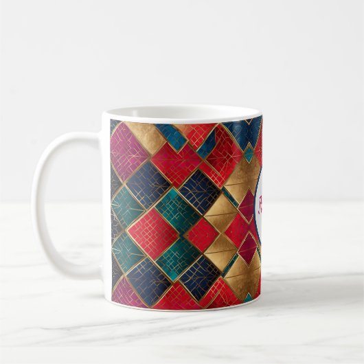 Red Gold Blue Squares Kaffeetasse (Links)