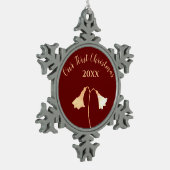 Red Gold Blume Couple's First Christmas Schneeflocken Zinn-Ornament (Links)