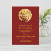 Red Gold Blume Frohes Chinesisch Neues Jahr 20XX Einladung (Stehend Vorderseite)