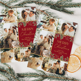 Red Gold Botanische Weihnachtskarte 5 Foto Feiertagskarte