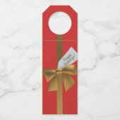 Red & Gold Bow Happy Holiday Weihnachtsmarken Flaschenanhänger (Vorderseite)