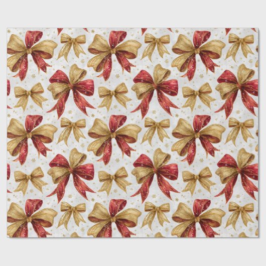 Red Gold Bows Christmas Geschenkpapier (Flach)
