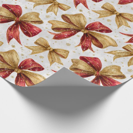 Red Gold Bows Christmas Geschenkpapier (Ecke)
