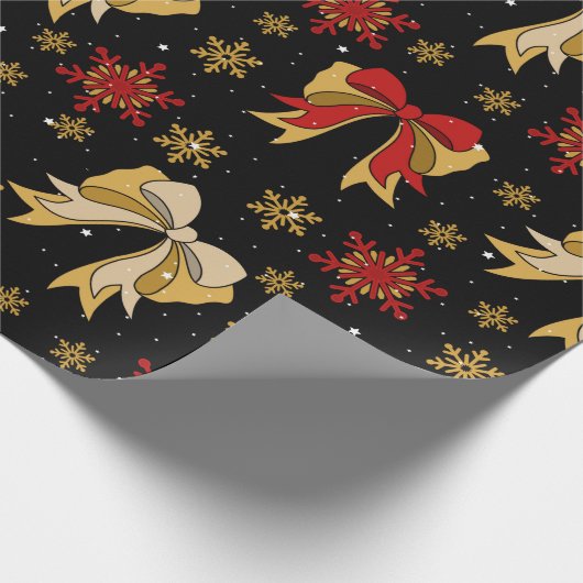 Red & Gold Bows Schneeflocken Weihnachtsfeiertage Geschenkpapier (Ecke)