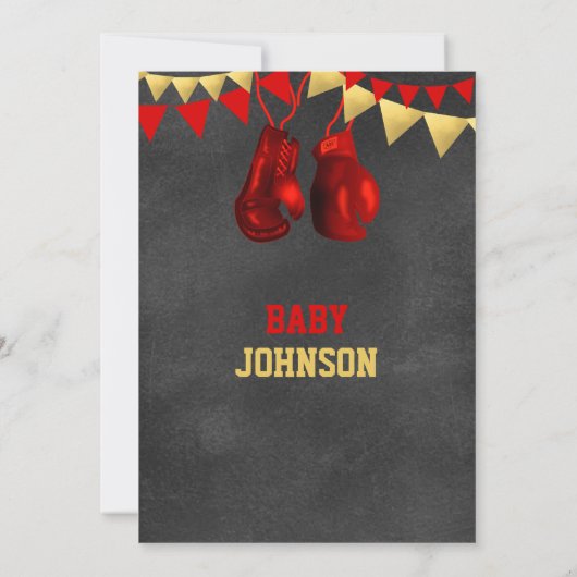 Red Gold Boy Boxe Boxing Baby Shower Einladungen (Rückseite)