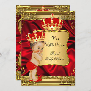 Red Gold Brünett Baby Boy Prince Baby Dusche Einladung
